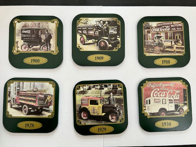 Vintage Coca-Cola Six Assorted Metal Coasters Delivery Trucks (1990)
