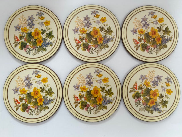 Vintage Pimpernel Coasters Meadow Flowers Set of 6