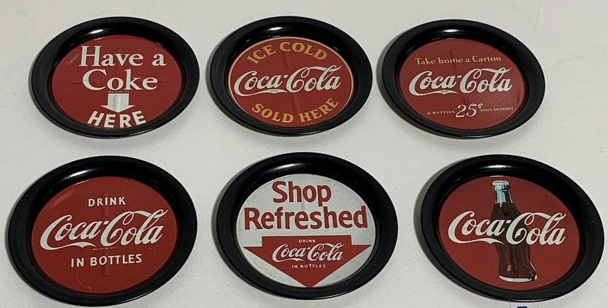 Vintage Coca-Cola Metal Coasters Set of 6 Different Designs (1993)