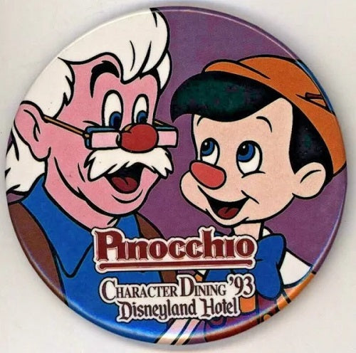 Vintage Can Badge Character Dining 1993 Disneyland Hotel "Pinocchio"